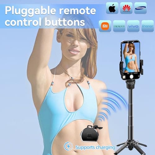 16.9" Tripod for Phone, Portable All in One Extendable Cell Phone Tripod Stand, Tall Travel Tripods for Recording Video Selfies Photo, with Wireless Remote Control for iPhone、Samsung、Android - Thumbnail 3
