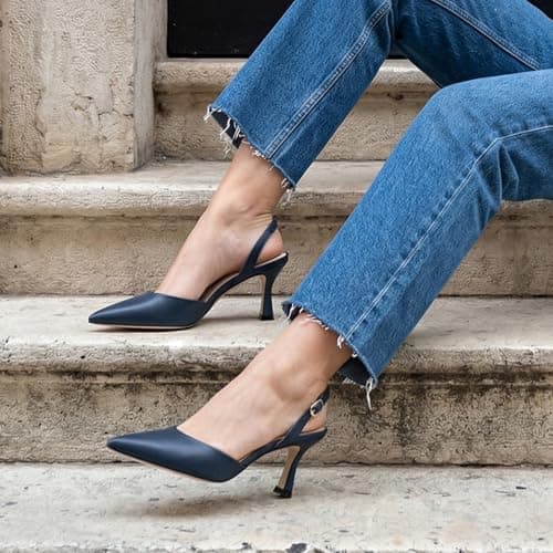 Athlefit Closed Pointed Toe Heels for Women Dress Work Wedding Party Slingback Stiletto Pumps Shoes Navy Size 8.5, SAPU2606W - Thumbnail 3