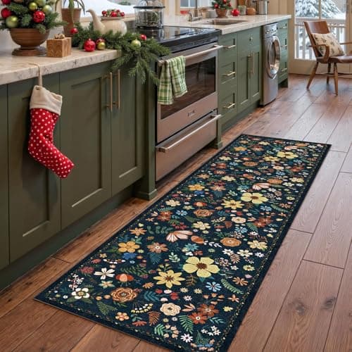 HiChiclife Runner Rug, Floral Rug, Long Rug for Hallway Kitchen,2'x 8',Blue