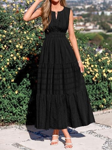 BTFBM Summer Dresses for Women 2026 Sleeveless Boho V Neck A Line Flowy Spring Casual Maxi Dress Beach Vacation Pockets(Black, Medium) - Thumbnail 5