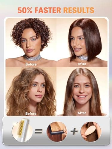 SHEGLAM Straightener Brush 3D Ionic Hair Straightening Brush with 24K Gold Heated Comb, Anti-Scald Design, 60s Fast Heat-Up, Auto-Off, Frizz Control, Sleek & Smooth Styling - Thumbnail 3