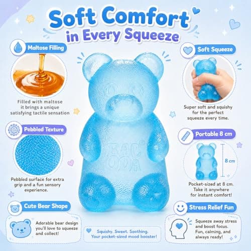 Zhgood Bear Squishy Fidget Toys,Slow Rising Stress Ball for Anxiety Stress Relief,Squishies Sensory Toy for Adults Kids Teens,Blue Squeeze Toys for Classroom Prize, Birthday Gifts Party Favors - Thumbnail 2