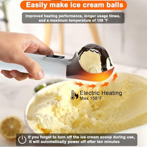 Electric Heated Ice Cream Scoop with ON/OFF and LED Display, 5000mAh Battery Rechargeable Heated Ice Cream Scoop Ideal for Scooping Hard Ice Cream and Frozen Desserts,Gift for Ice Cream Lovers (White) - Thumbnail 5