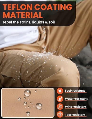DURAWERK Men's Cargo Pants, Water Resistant Work Pants, Durable Ripstop Tactical Pants, EDC Hiking Pants, Multi Pockets Hunting Pants for Outdoor Climbing Traveling Camping Fishing (Khaki, 32WX32L) - Thumbnail 4