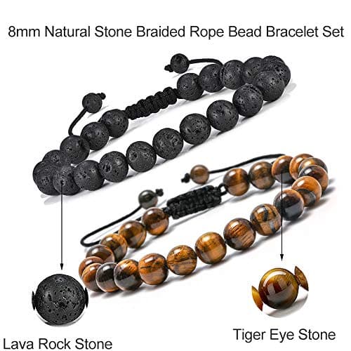 M MOOHAM Beaded Bracelet for Men Gifts - Lava Rock Stone Tiger Eye Bracelet Adjustable Men Birthday Unique Gifts - Thumbnail 6
