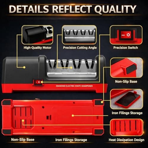 4-Stage Electric Knife Sharpener, Heavy Duty Knife Sharpener with 20° Precision Angle for Straight, Serrated & Ceramic Knives, 100% Diamond Abrasive, Resin Polishing - Thumbnail 6