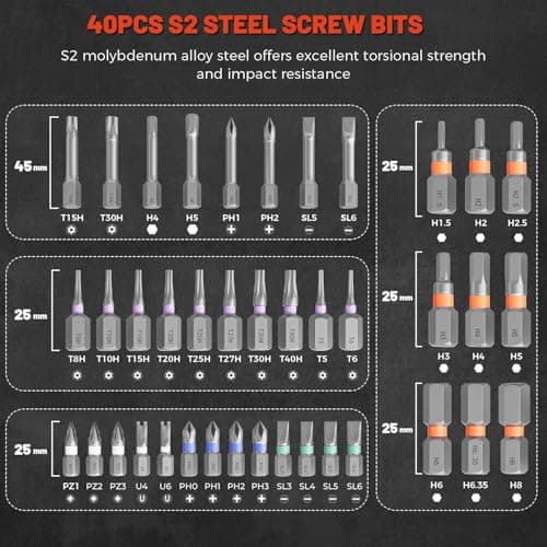 ApexSelect 42 in 1 Magnetic Ratchet Screwdriver Set - Includes Allen Wrenches Sets, for Ring Doorbell/Camera Screwdriver,Home Repair,Electronic & DIY | S2 Alloy Steel with Storage Case. - Thumbnail 4