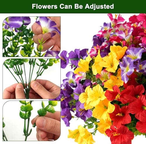 Vemander Artificial Flowers for Outdoors Fake Plants Outside Decoration, 12 Bundles Silk Petunia with Eucalyptus UV Resistant Realistic Faux Flowers for Outdoor Planters Garden Balcony (6 Color) - Thumbnail 3