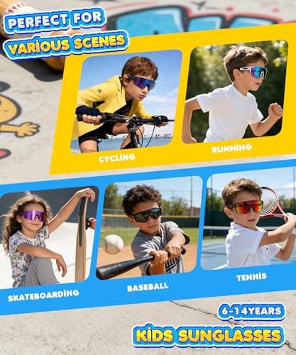KALIYADI Kids-Sunglasses Toddler-Sunglasses Boys-Girls Youth-Sport-Sun-Glasses: Baseball Running UV400 Protection Age 6-14 - Thumbnail 5