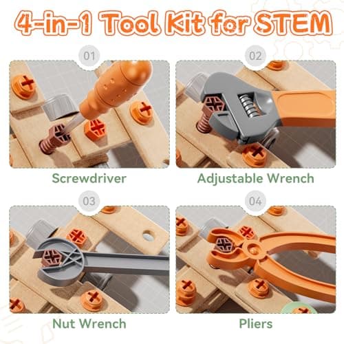 CUTE STONE 158-Piece Kids Tool Set with Toy Drill, STEM Construction Tool Kit with Storage Box, Pretend Play Building Toy, Montessori Educational Gift for Boys and Girls Ages 3-6 - Thumbnail 5