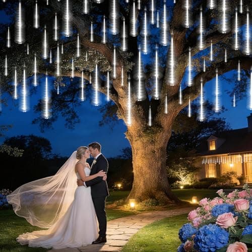 KNONEW 20 Tubes 720 LED Solar Meteor Lights, 17 inch Christmas Lights Outdoor Waterproof Meteor Shower Lights for Xmas Tree Christmas Wedding Party Holiday Yard Garden Decor(Cool White) - Thumbnail 4