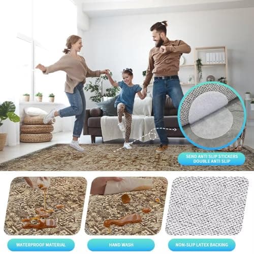 Vintage Carpet Washable Non-Slip Foldable 6x9ft Area Rug - Stylish Decor Rugs for Living Room, Bedroom, Nursery, Office,Kids Rug (Red +Brown Reddish Brown) - Thumbnail 5
