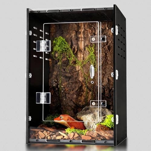 8" x 8" x 12" PVC Reptile Enclosure, Ventilated Arboreal Tank for Geckos & Juvenile Reptiles, Escape-Proof Front Opening Terrarium with Screen Top & Acrylic Door - Image 1