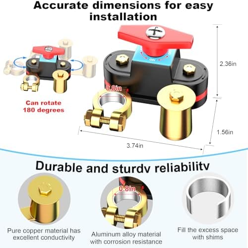 Battery Disconnect Switch, Heavy Duty Battery Shut Off Switch, Can Rotate 180, High Current Master Battery Power Cut Isolator Kill Switch, Battery Kill Switch for Car, RV and Boat (1PCS Upgraded) - Thumbnail 2