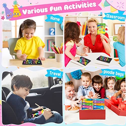 ZMLM 4 Pack Scratch Art Party Favors: Birthday Party Favors for Kids 4-8, Bulk Rainbow Scratch Notebook Paper Pads, Goodie Bags Stuffers Girls Boys Classroom Gifts Crafts Toys Easter Basket Stuffers - Thumbnail 6
