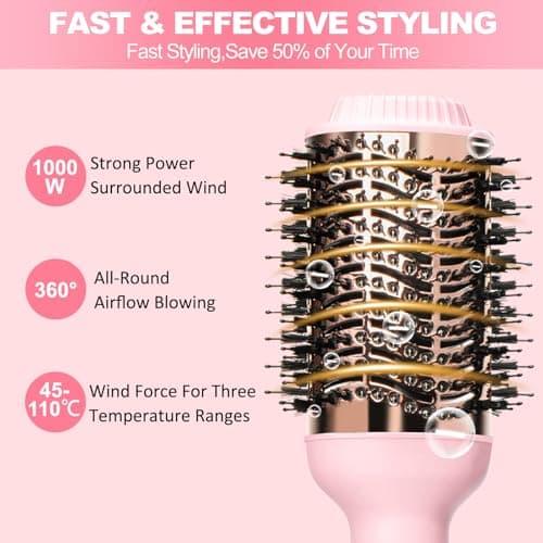 Blowout Hair Dryer Brush, Hair Blow Dryer and Styler with Ceramic Oval Barrel, Professional Salon Hot Air Brush Hair Straightener Brush for All Hair Types - Thumbnail 3