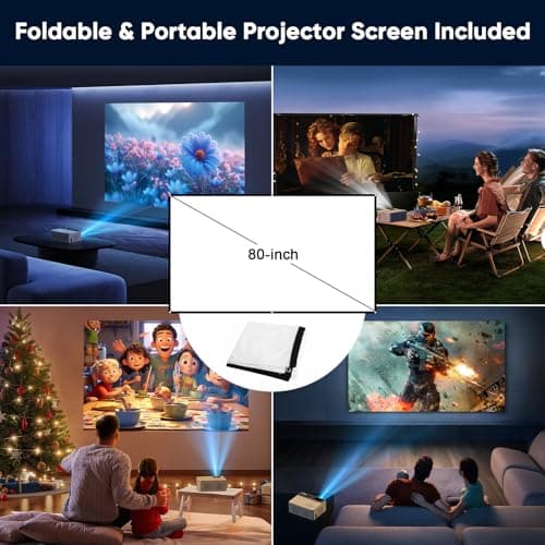 TMY 1080P Full HD Portable Mini Projector, Bluetooth Movie Projector, Compatible with TV Stick/Smartphone/PC/Game Console/HDMI/USB, Indoor & Outdoor Use, with Projector Screen - Thumbnail 2