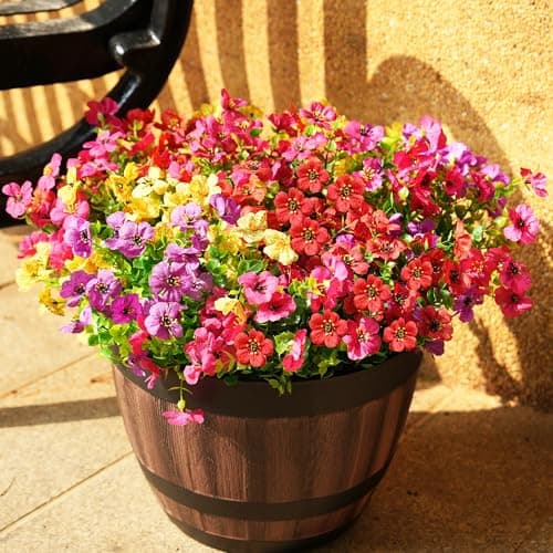 Artificial Flowers for Outdoor, 16 Bundles UV Resistant Fake Silk Flowers Mix Daisy, Realistic Faux Plants for Outside Indoor Porch Patio Window Box Planter Home Decor (Purple Pink Yellow Red) - Image 1
