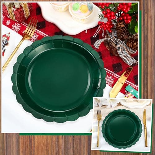 NatNarr 30 Pcs Dark Green Plates 9 Inch Scalloped Green Paper Plates Disposable Dessert Dinner Plate for Wedding, Master Party, Bridal Baby Shower - Thumbnail 5