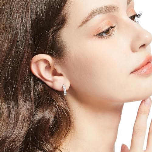 Small Moissanite Hoop Earrings for Women D Color VVS1,18K White Gold Plated Sterling Silver Huggie Earrings,Hypoallergenic Wedding Earrings Jewelry for Gifts - Thumbnail 3