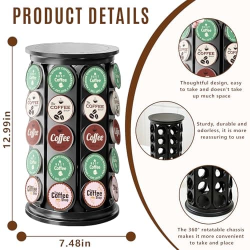 TOMSHUB K Cup Holder, Coffee Pod Storage Carousel Holder Organizer Compatible with 40 Keurig K-Cup Pods, Home or Office Kitchen Counter Organizer - Thumbnail 5