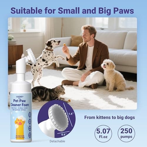 UZENEY Pet Paw Cleaner, No-rinse Dog Paw Washer, Waterless Foam Foot Cleanser for Larger Dogs&Small Dogs&Cats, Built-in Scrubber Brush for Dirty and Muddy Paw, Safe Ingredient, pH-balanced, 5.07 fl.oz - Thumbnail 6