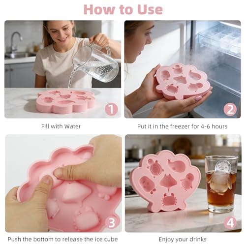 Fu Store Ice Cube Tray Shell Silicone Ice Cube Trays with Cute Marine Life Shapes Cubes Easy to Release Perfect for Freezer Home, Kitchen, Drinks, Cocktail, Coffee, Chocolate Mold (Pink) - Thumbnail 4