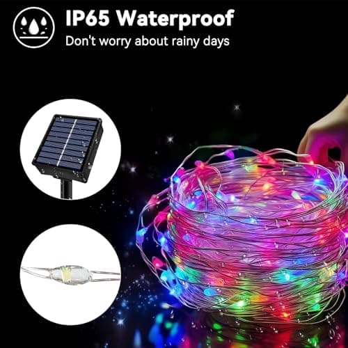 Solar String Lights Outdoor Waterproof 2 Pack Total 66ft 200LED 8 Modes Twinkle Lights Solar Fairy Lights for Patio, Garden Yard Party Wedding Tree Christmas Halloween Decoration, Multicolor - Thumbnail 5