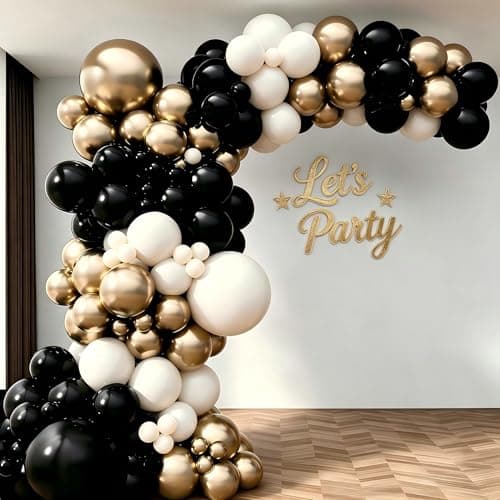 Black Gold Sand White Balloon Garland Arch Kit, Matte Black Sand White Balloons Garland Kit with Chrome Gold Balloons for Wedding Birthday Party Graduation Wedding New Year Eve Decorations - Image 1