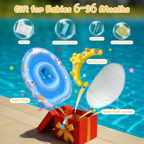 WayEee Baby Pool Float with UPF50+ Canopy - Inflatable Swim Float, Adjustable Safety Seat, Toy Play Console, Sun Protection for Baby 6-36 Months, Infant, Todder Summer Gift, Pool, Bathtub, Beach, Blue - Thumbnail 6