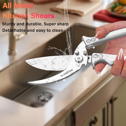 SLEMOON Heavy Duty Poultry Shears Meat Cutting Dishwasher Safe and Food Stainless Kitchen Shears Kitchen Scissors for Chicken Turkey Thanksgiving,Gift Box,silver - Thumbnail 5