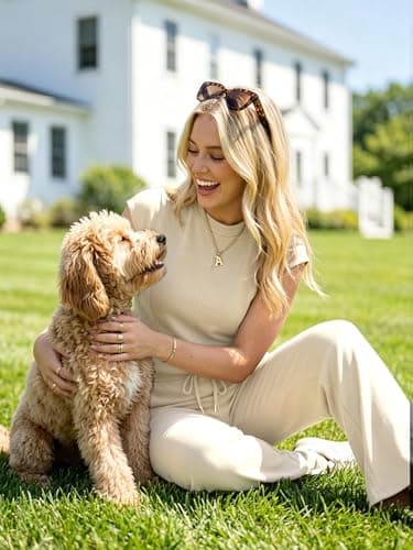 Casly Lamiit Lounge Sets for Women 2 Piece Summer Vacation Travel Outfits Mock Neck Cap Sleeve Pants Set Spring Airport Outfit 2026 Beige XL - Thumbnail 4