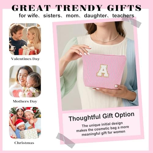 Fohufo Travel Essentials - Portable Travel Makeup Bag Set for Women, Portable Initial Travel Toiletry Bag, Makeup Pouch Organizer Cosmetic Bag Birthday Gifts for Women, Pink Letter D - Thumbnail 4