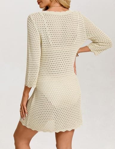 GRACE KARIN Womens Swimsuit Coverup,Crochet Swim Cover Ups,2026 Summer Beach Dress Vacation Outfits Apricot XL - Thumbnail 6