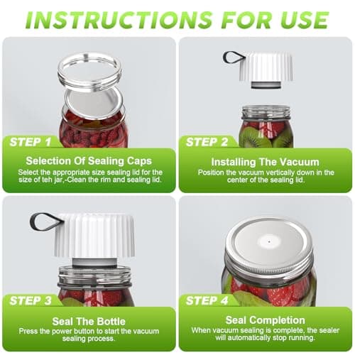 Mason Jar Vacuum Sealer, Food Saver Vacuum Sealer Machine(Lids Included) for Wide, Regular Mouth Mason Jars, Portable Automatic Canning Machine For Kitchen Food Storage(White) - Thumbnail 3