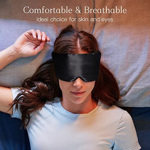 iCooBreeze 100% Natural Silk Eye Mask for Women Men, Soft Pressureless Cooling Blackout Eye Covers for Sleeping, Large Size Sleep Mask fits All Heads Adjustable, 1PC, Black - Thumbnail 2