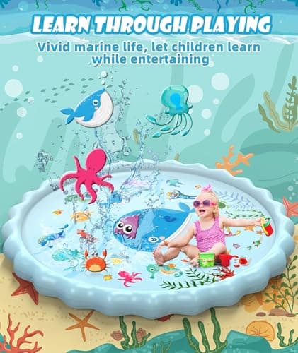 EPN Splash Pad for Kids, 102.3" Extra Large Sprinkler Play Mat, Thick PVC Water Splash Pad for Toddlers & Kids Ages 4-8, Outdoor Backyard Summer Water Toy for Lawn and Beach Play - Thumbnail 4