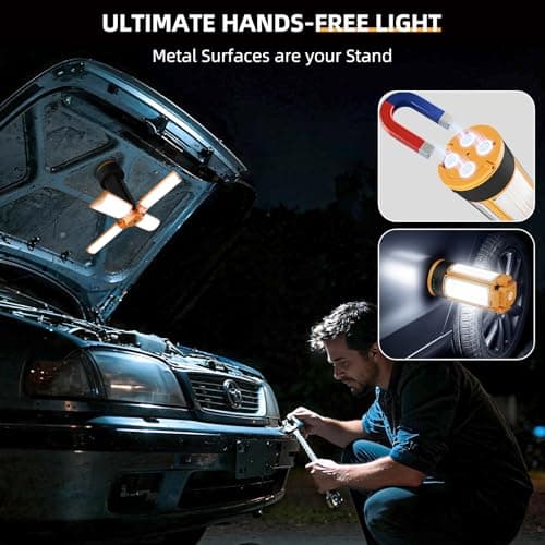 T-SUN Rechargeable Camping Light with Stand, 10400mAh LED Work Light 4100 Lumens with 4 LED Lamp Heads, Portable Work Light with Detachable Tripod 67" Max Height (Orange) - Thumbnail 6