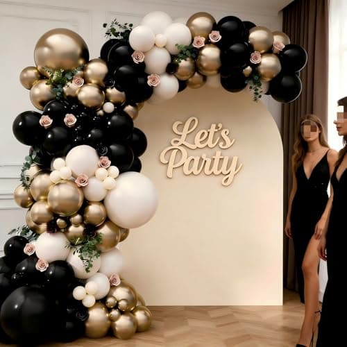Black Gold Sand White Balloon Garland Arch Kit 143Pcs Sand White Black Chrome Gold Latex Balloons for Wedding Bridal Shower Gender Reveal Birthday Party Decorations - Thumbnail 4