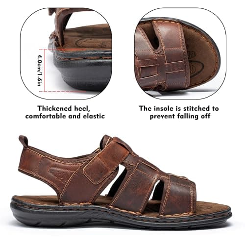 ArcBrothers Men's Premium Leather Sandals - Classic Roman Style Open Toe Sandals - Cushioned Heel, Non-Slip & Sturdy Support - Thumbnail 4