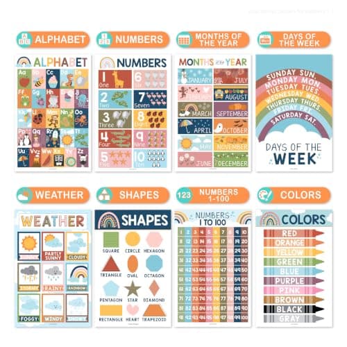 Hadley Designs 16 Educational Posters for Classroom Decor - Boho Educational Posters for Toddlers 1-3, Toddler Learning Posters for Kids Ages 3-5, Kindergarten & Preschool Classroom Must Haves - Thumbnail 3
