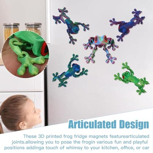 Fridge Magnets 3D Printed Frog, Realistic Jointed Movable Refrigerator Magnets, Fun Cute Decor, for Creative Home Office Deco Kitchen Magnets Refrigerator (5pcs) - Thumbnail 5