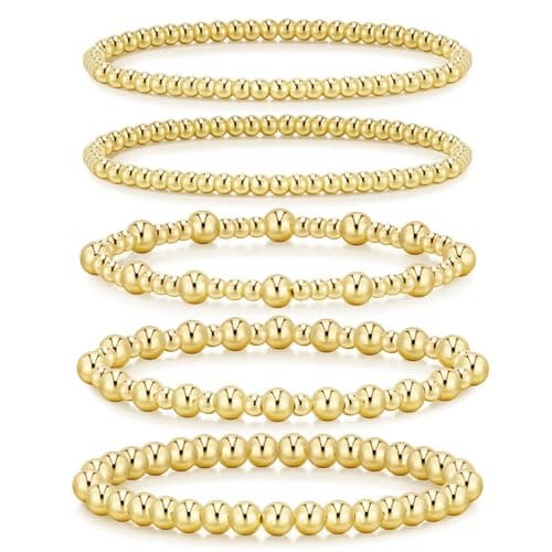 adoyi Gold Bracelets for Women 14K Gold Plated Stackable Beaded Strand Bracelet stack Set Adjustable Jewelry Sets for Women Gifts - Image 1