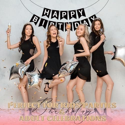 Oeyliz Happy Birthday Banner Black Happy Birthday Sign Birthday Decorations for Birthday Party Backdrop Wall Decor Black Birthdays Sign for Men Women Party Supplies - Thumbnail 3