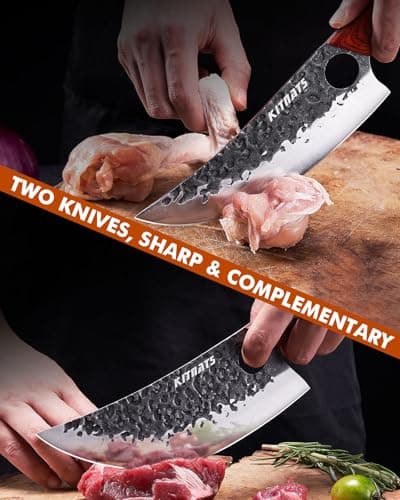 3PCS Hand Forged Butcher Knifes Set Razor Sharp Serbian Chef Knife Meat Cleaver Boning Knife Kitchen Set for Meat Cutting Cooking BBQ Gift for Men Women - Thumbnail 4