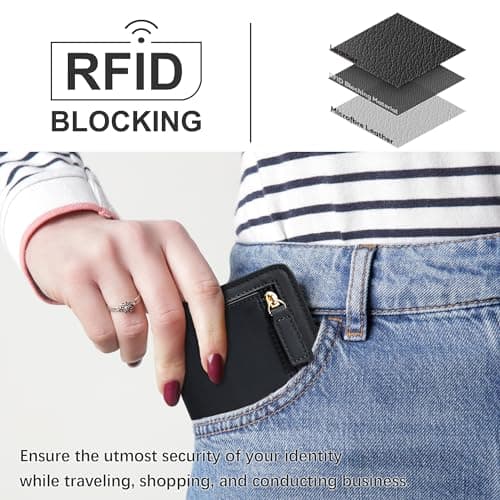 Gostwo Small Wallet for Women, Compact Bifold Credit Card Holder, Slim RFID Blocking Cash Black Wallet, Billfolds Thin Leather Zipper Mini Wallet Gift for Ladies Teen Girls Travel with ID Window - Thumbnail 2