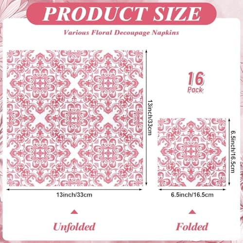 16 Pcs 8 Styles Decoupage Napkins, Pink and White Floral Paper Napkins Chinoiserie Decorative Cocktail Napkin Pretty Printed Cocktail Paper for DIY Crafting Furniture Decor Birthday Party Baby Shower - Thumbnail 2