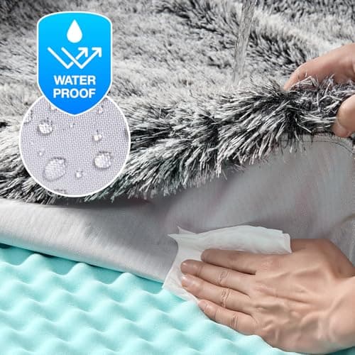 EHEYCIGA Foldable Human Dog Bed, 72"x44"x11" Orthopedic Memory Foam Human Sized Dog Bed, Waterproof Pet Bed for People, Faux Fur Pet Couch for Adult with Non-Slip Bottom, Faded Black - Thumbnail 5