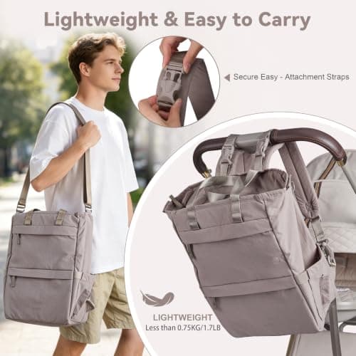 Allovely Diaper Bag with Changing Pad, Featherlight Baby Bag Backpack, Multi-Function Travel Diaper Bag Backpack with Fast-Access Back Zipper (Grayish Brown) - Thumbnail 6