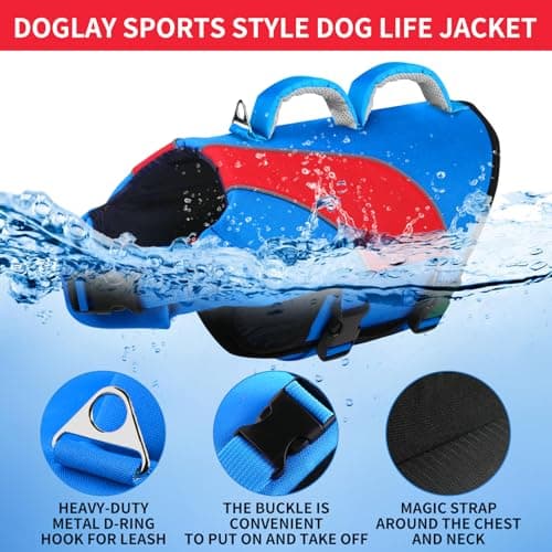 Doglay Dog Life Jacket with Double Rescue Handles, High Flotation Dog Life Vests for Swimming, Reflective Swimming Vest Safety Lifesaver for Small Medium Large Dogs - Thumbnail 4